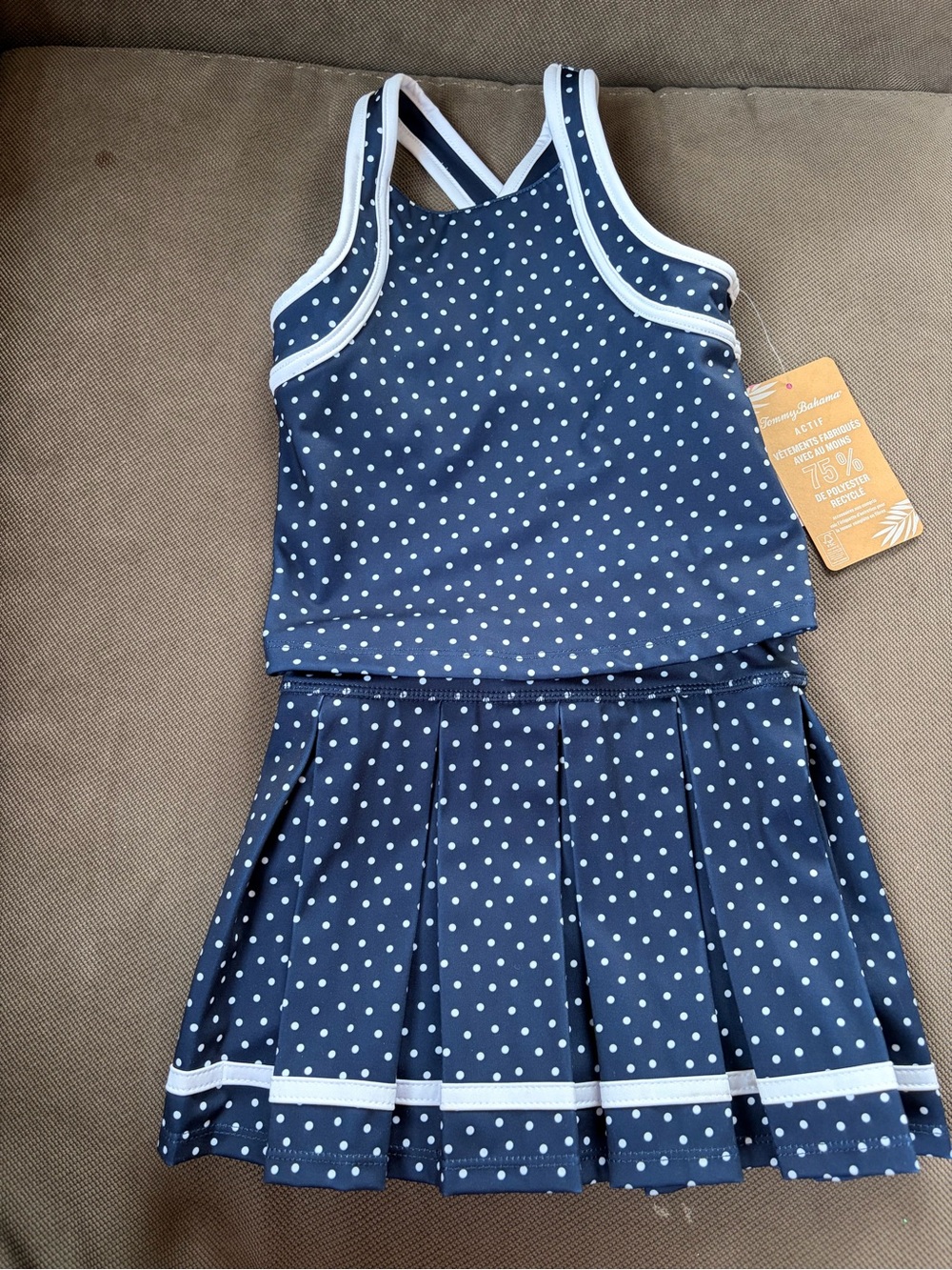 Tommy Bahama Navy Polka Dot Tank & Pleated Skirt Set